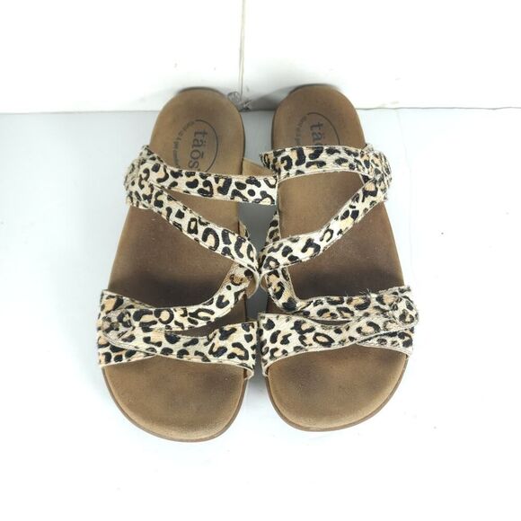 Taos Women’s Double U US9 Leather Calf Hair Cheetah Flat Thong Sandals Shoes - Picture 4 of 16